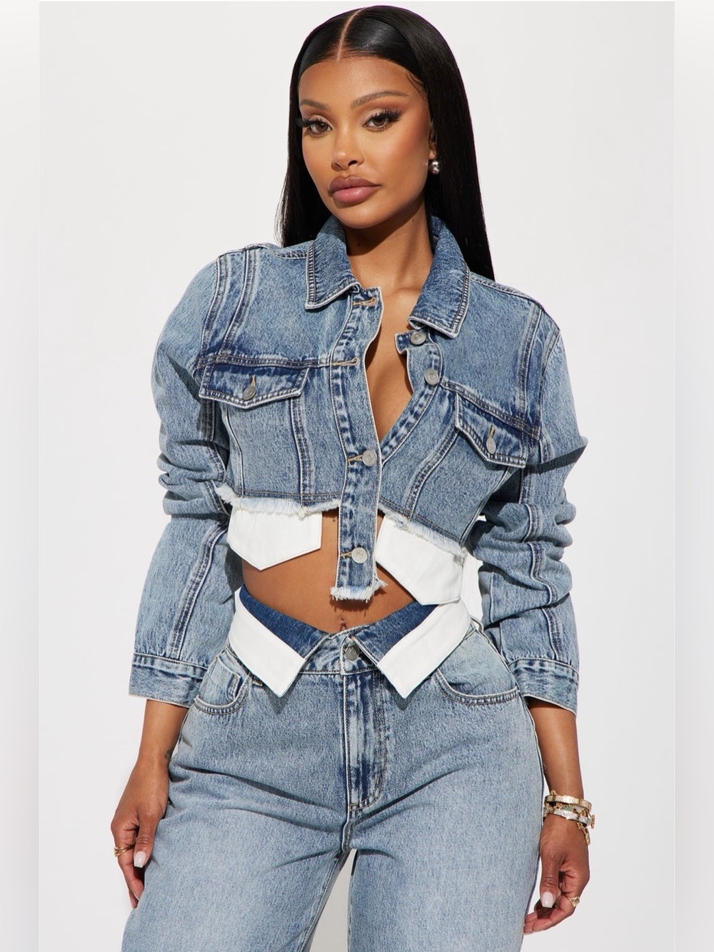 NWT Y2K Denim 2 Piece Set – Cropped Jacket & Wide Leg Jeans | Women’s Size 15